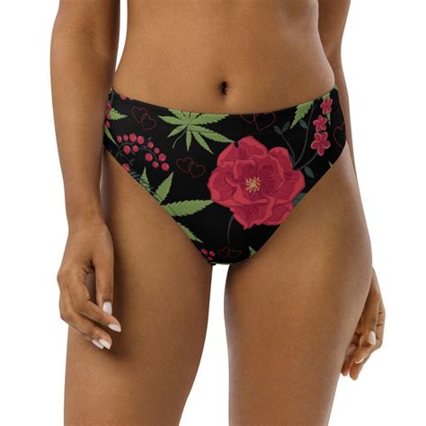 Cannabis Inspired High Waisted Bikini Bottom With Rose Print Perfect For Summer By