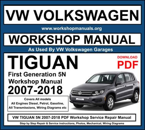 VW Volkswagen Tiguan 5N Workshop Repair Manual 2007 2018 PDF