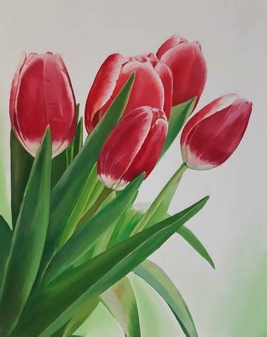 Oil Flower Oil Painting White Tulip Original Art Large Flower Wall Art