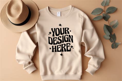 Gildan 18000 Sand Sweatshirt Flat Mockup Graphic By Mockup Infinity