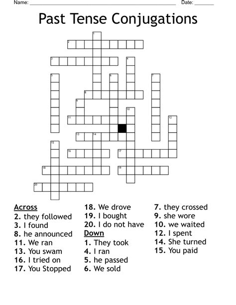 Past Tense Conjugations Crossword Wordmint