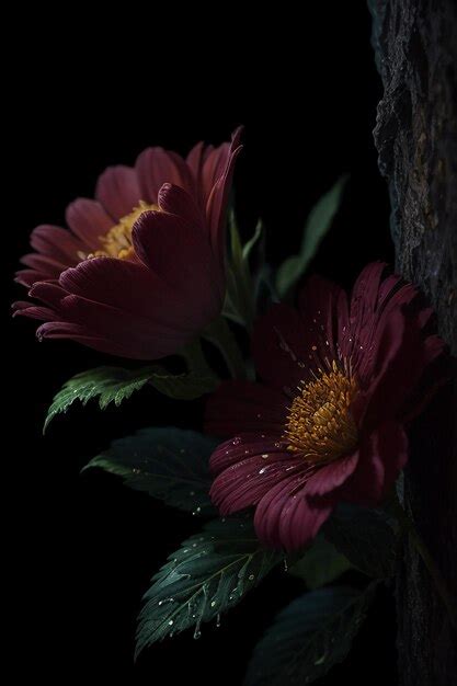 Un Fondo Negro Con Una Flor Roja Foto Premium