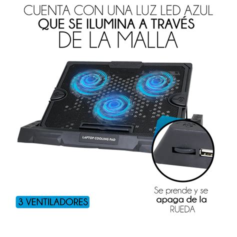 Base Enfriadora Para Laptop Con 3 Ventiladores Puertos USB Diferentes