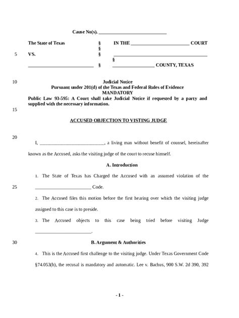 Judicial Notice Of Adjudicative Facts Tex R Evid 201 Doc Template