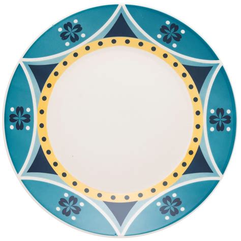 Manhattan Comfort 1004 In Floreal Blue And Yellow Dinner Plates Set