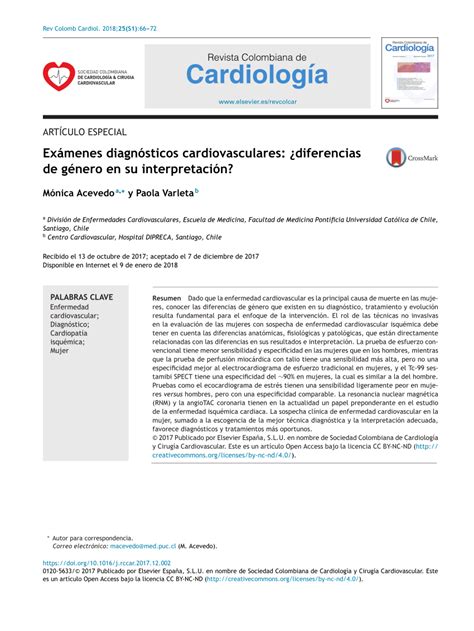 Pdf Exámenes Diagnósticos Cardiovasculares ¿diferencias De Género En Su Interpretación