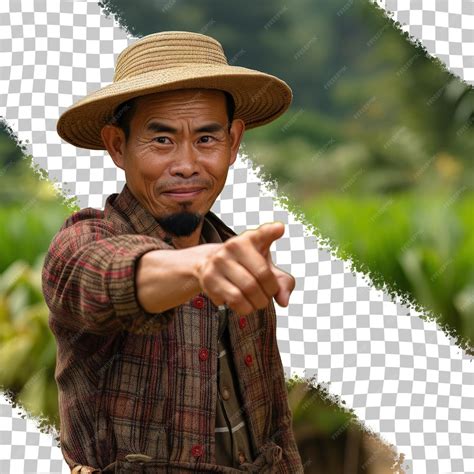 Premium PSD | Asian farmer wearing traditional clothing pointing at the camera