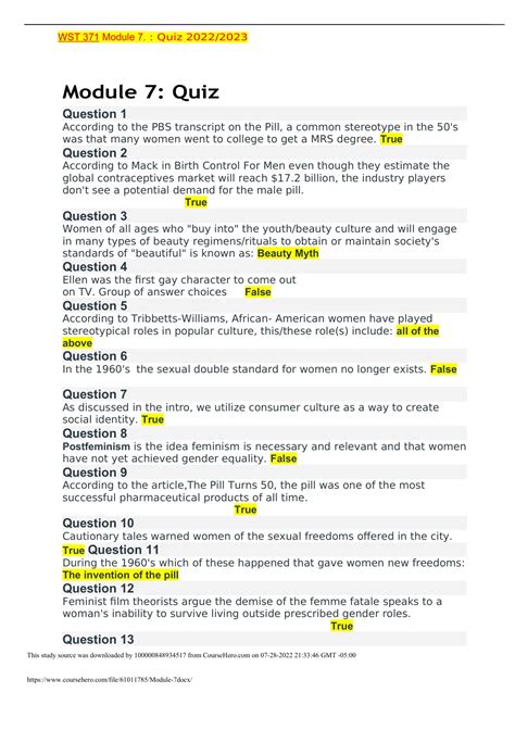 WST 371 Module 7 Quiz 2023 2024 GRADED A WST 371 Stuvia US