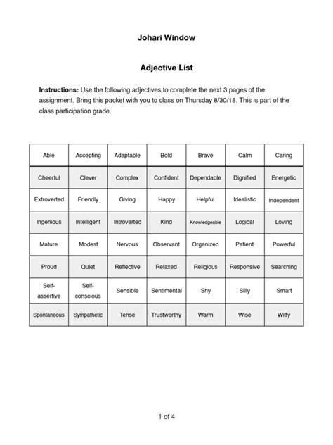 Johari Window Worksheet | PDF