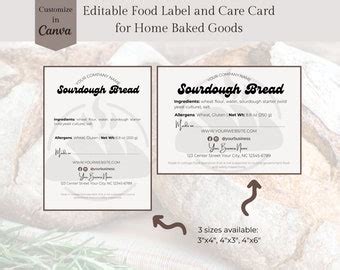 Sourdough Bread Cottage Food Label Home Baked Goods Label Printable