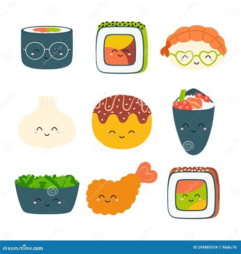 Kawaii Sushi Rice Seaweed Cartoon Sushi And Rolls Cartoondealer