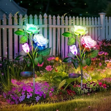 Anordsem Solar Flowers Lights Outdoor Garden Decor 2 Pack Waterproof