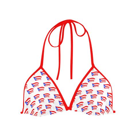 Puerto Rican Flags White Custom Bikini Swimsuit Top ID D7257314