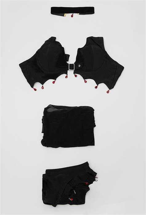 Women Gothic Black Bat Wings Styled Blood Drop Pendant Two Piece Swimsuit Bikini Set Top And