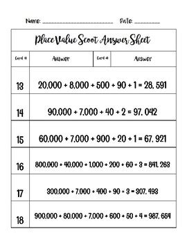 Place Value Scoot Grade Answer Key By Jamie Swigert Tpt