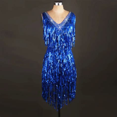 Azul franja trajes de dança latina para mulher cha cha samba adulto