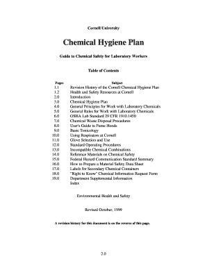 Fillable Online People Ccmr Cornell Chemical Hygiene Plan Cornell