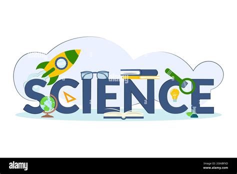 Science technology concept. Design science word lettering with objects ...