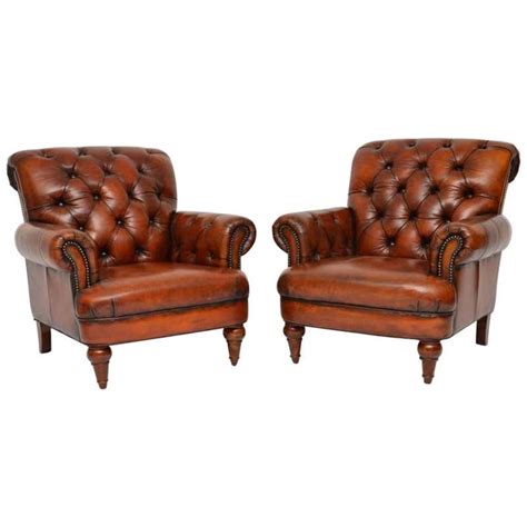 Pair Of Antique Victorian Style Deep Buttoned Leather Armchairs At 1stdibs