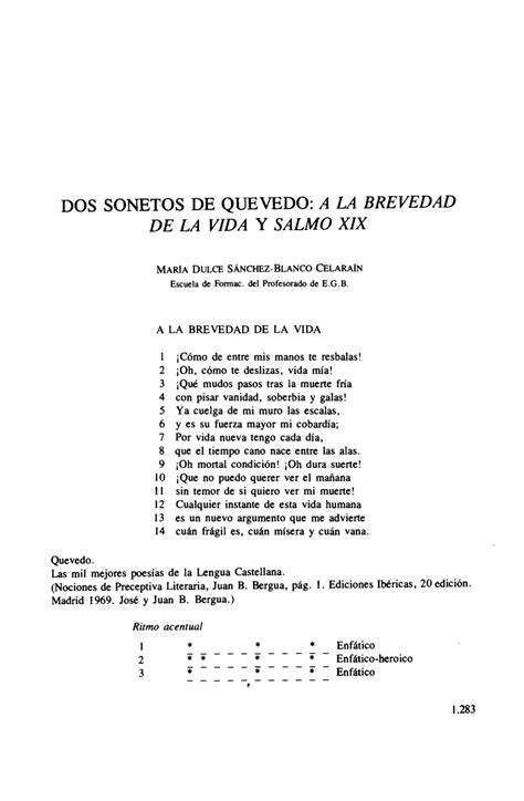 Pdf Dos Sonetos De Quevedo A La Brevedad De La Vida Y Salmo Xix