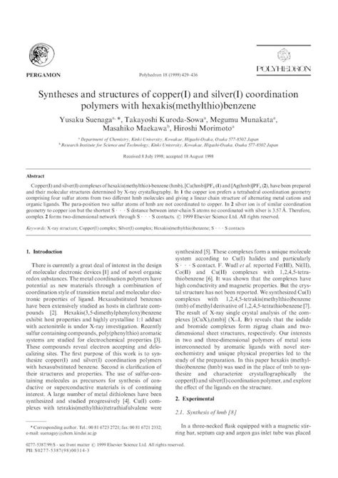 PDF Syntheses And Structures Of Copper I And Silver I Coordination