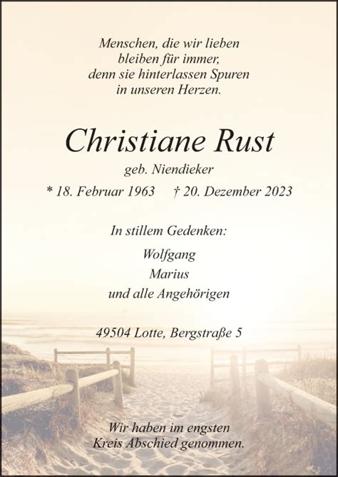 Traueranzeigen Von Christiane Rust Noz Trauerportal