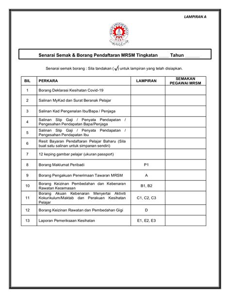 Borang Pemeriksaan Kesihatan Pelajar Jacob Sutherland