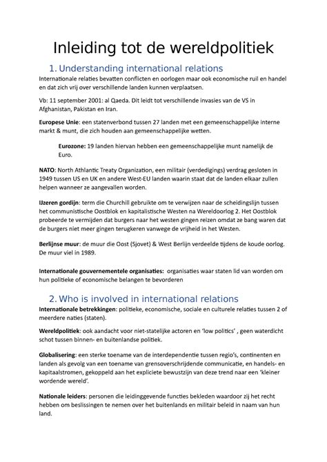 Samenvatting Inleiding Tot De Wereldpolitiek Inleiding Tot De