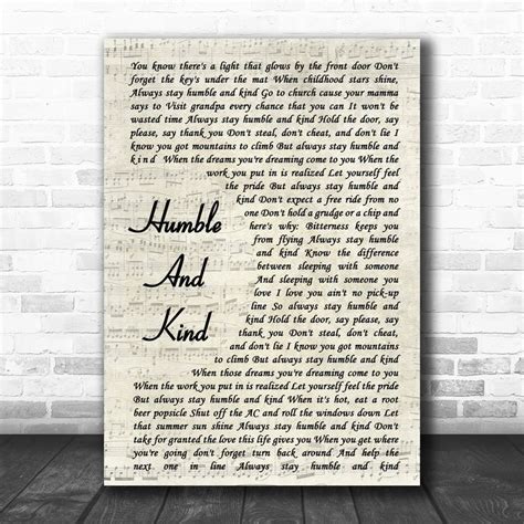 Tim Mcgraw Humble And Kind Vintage Script Song Lyric Music Wall Art