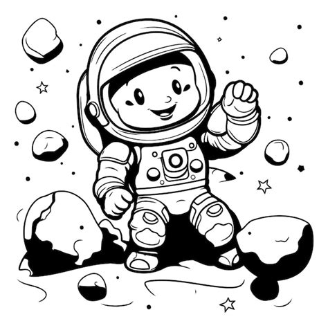 Astronauta En El Espacio Exterior Ilustración Vectorial Dibujada A Mano Aislada Sobre Fondo