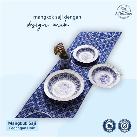 Jual Mangkok Saji Pegangan Unik Small Keramik Biru Putih Import