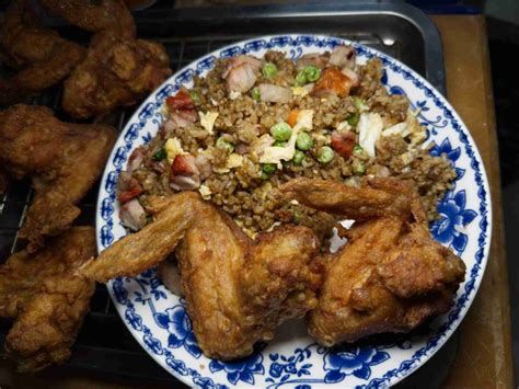 Chinese Take Out Fried Chicken Wings With Fried Rice