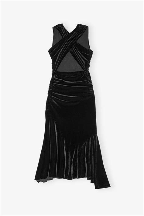 Black Black Velvet Ruched Dress Ganni Us