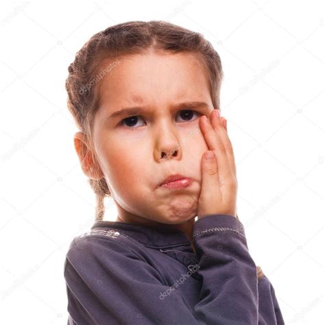 Have Girl Little Child Toothache Emotions Large Inflated Cheek — Stock