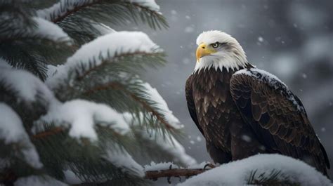 Premium Ai Image A Bald Eagle Sits On A Branch In A Snowy Scene