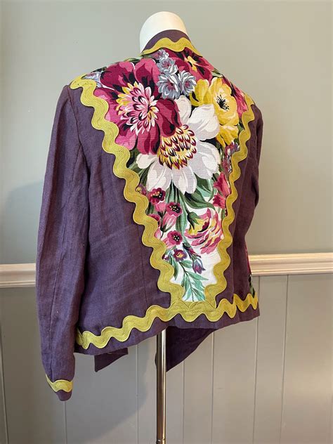 Vintage Barkcloth Jacket Wearable Art Upcycled Refashioned Vintage