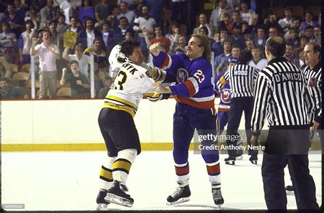 NHL Playoffs. NY Islanders Bob Nystrom in action, fighting vs Boston... News Photo - Getty Images