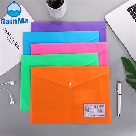 School Office Color Plastic Waterproof Button A4 File Folder With