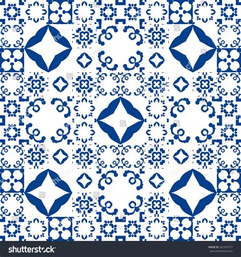 Blue White Moroccan Ceramic Tiles Patchwork Stock Vector Royalty Free