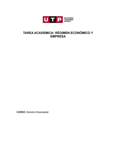 Tarea Academica Regimen Economico Y Empresa Tarea Academica