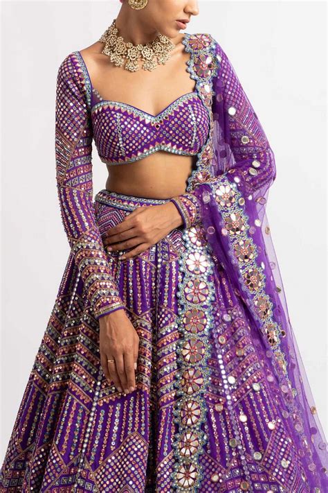 Buy Zari Threadwork Purple Embellished Lehenga Set By Vvani By Vani