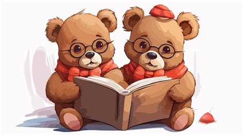 Premium Vector Two Teddy Bears Reading A Book One Reading A Book