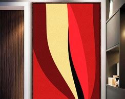 Quadro Folhas Abstratas Vermelho Canvas Moldura X Elo