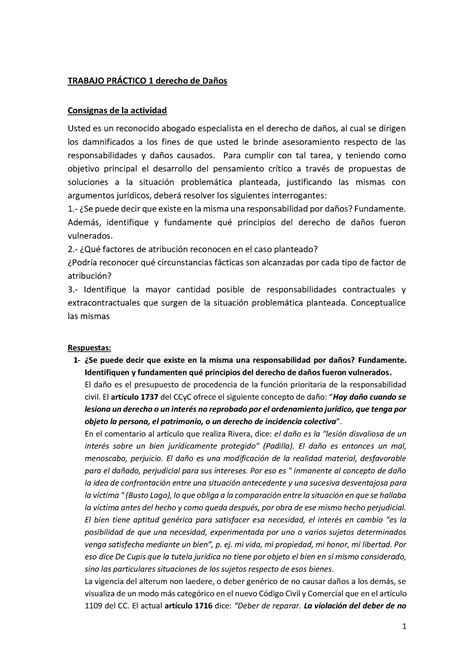 Trabajo Pr Ctico Derecho De Da Os Trabajo Prctico Derecho De