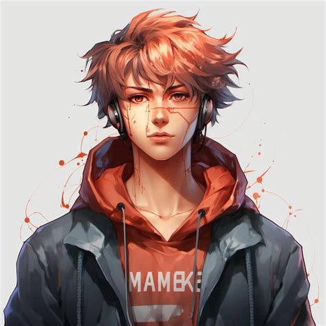 Premium AI Image | a drawing of a boy with a red hair and a hoodie that ...