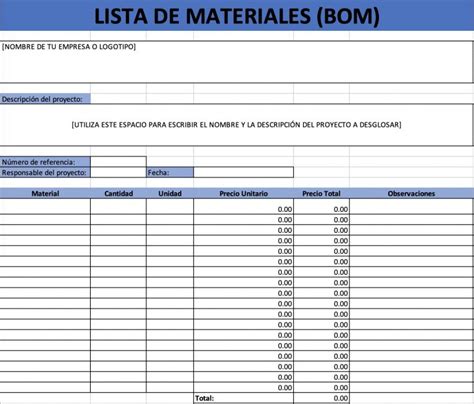 Lista De Materiales Ejemplos Formatos Word Excel