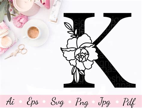 Floral letter K svg Botanical alphabet svg. Cut file SVG | Etsy