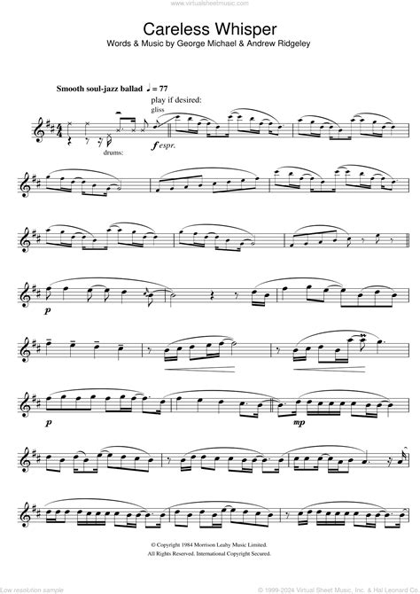 Michael Careless Whisper Sheet Music For Alto Saxophone Solo