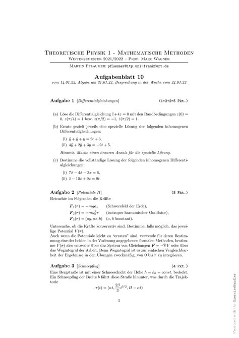 Aufgabenblatt 10 Theo1 Produced With The ExerciseHandler Theoretische