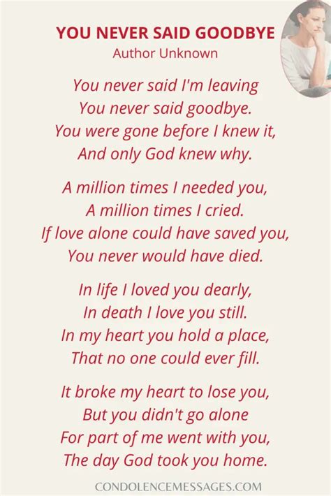 You Never Said Goodbye Poem Art Of Condolence